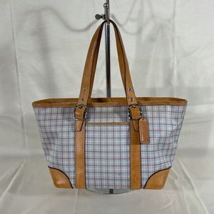 Coach Vintage East-West Plaid Handbag Light Blue
